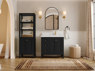 Nashville 36" Right Offset Bath Vanity, Black 2" Calacatta Sienna