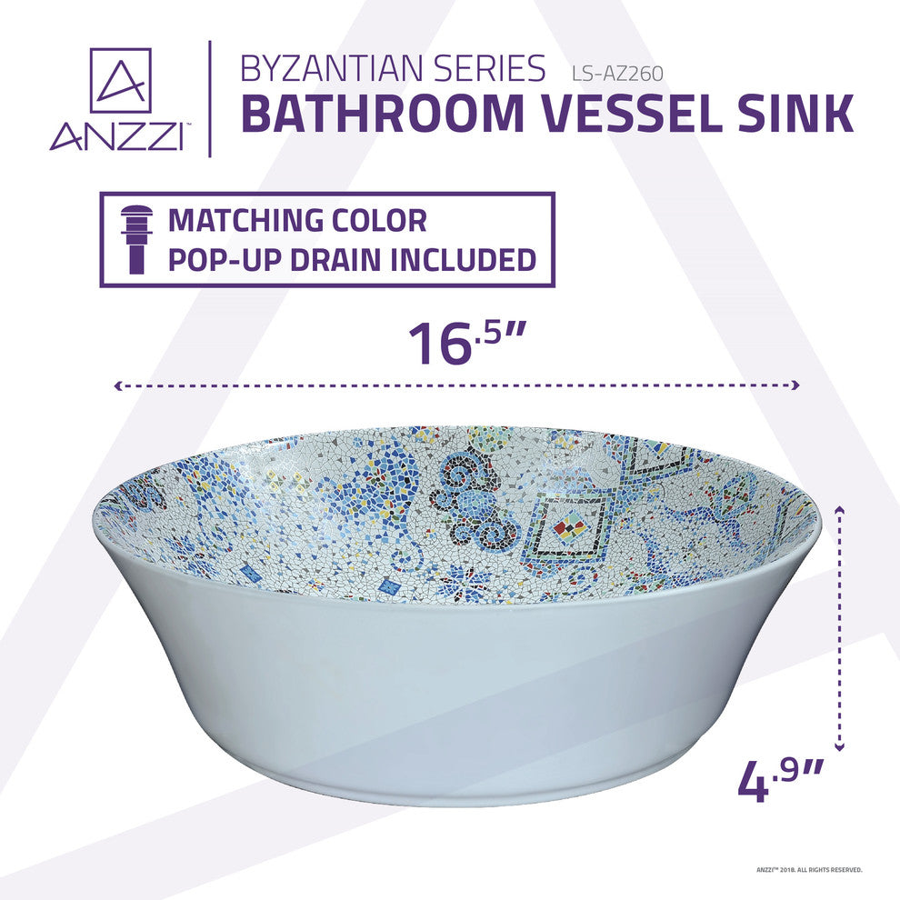 Byzantian Series Ceramic Vessel Sink, Mosaic White