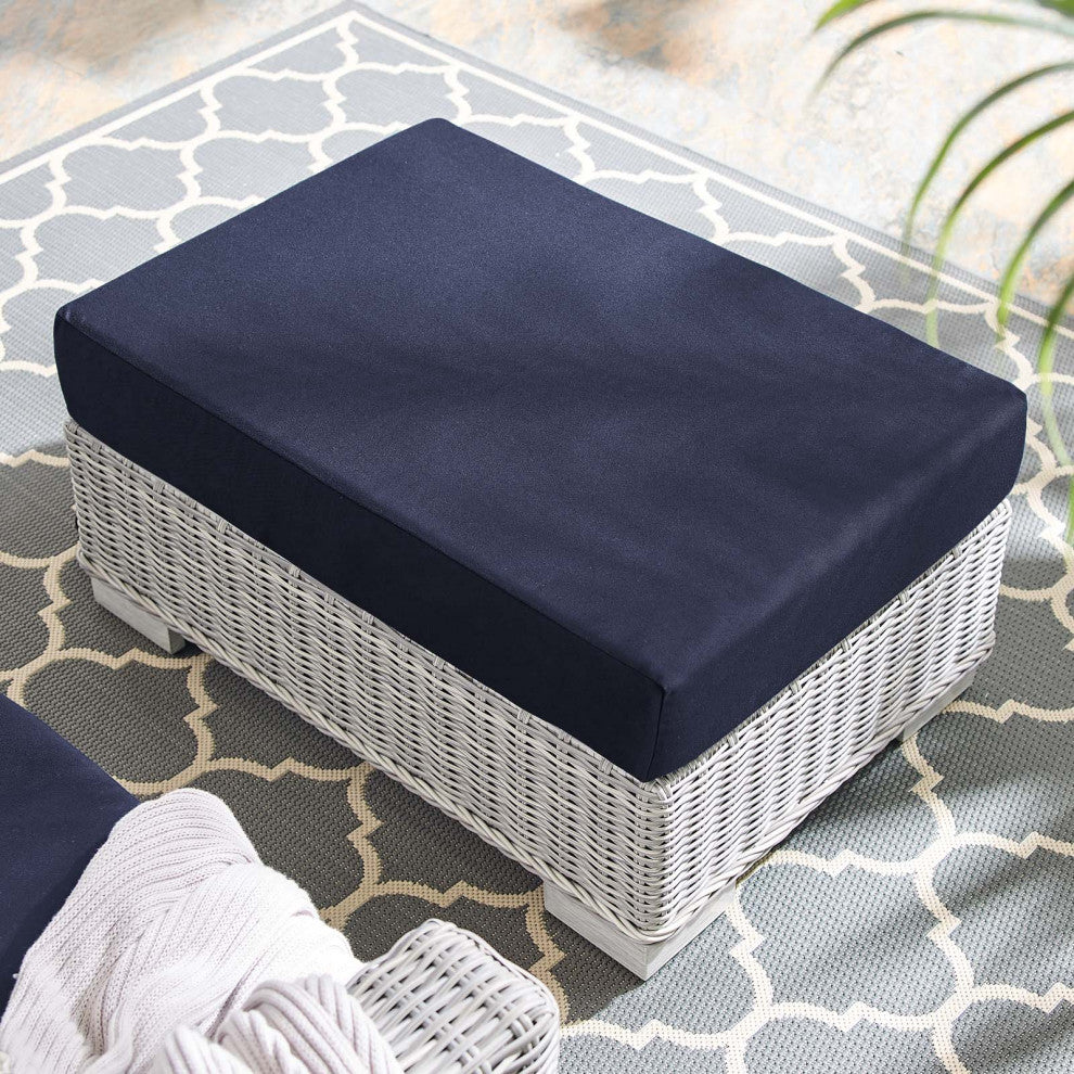 Lounge Chair Ottoman, Sunbrella, Rattan, Wicker, Gray Blue Navy, Outdoor