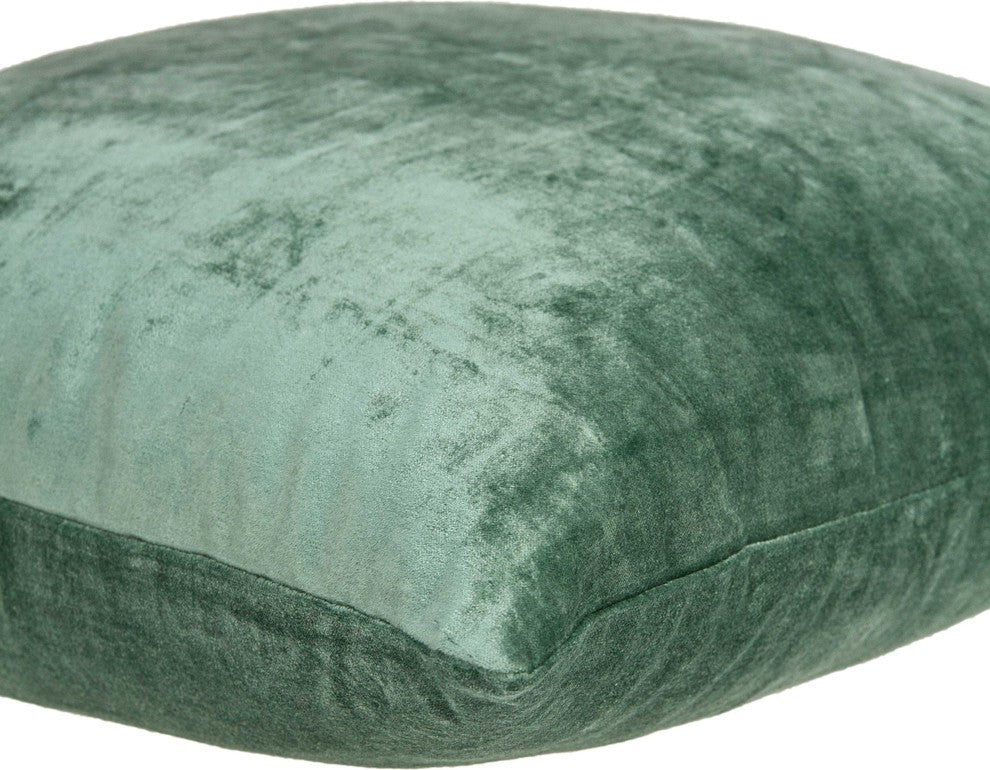 22" X 7" X 22" Transitional Green Solid Pillow Cover With Poly Insert