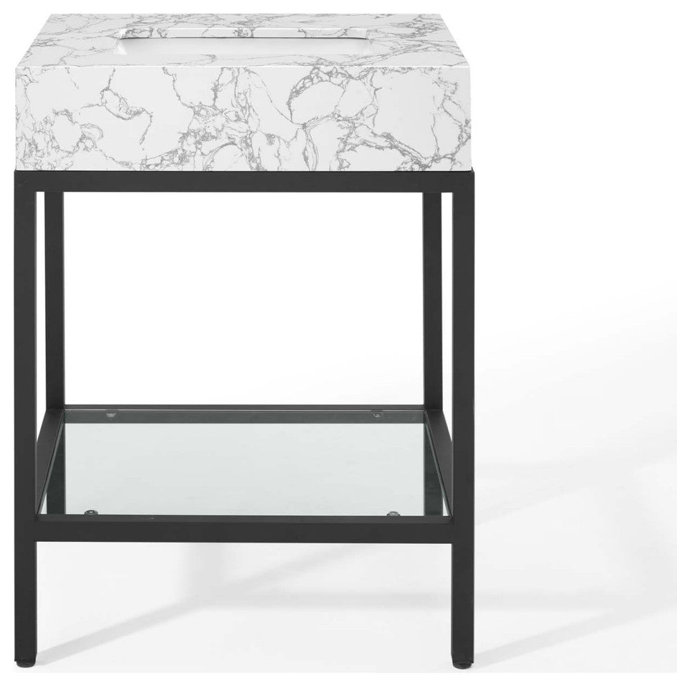 Kingsley 26" Black Stainless Steel Bathroom Vanity - Black White