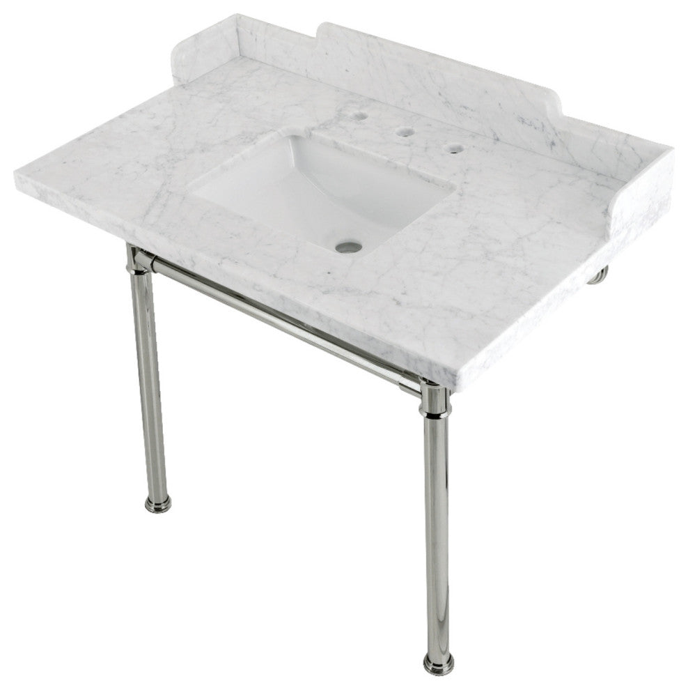 Kingston Brass LMS3622M8SQ6ST 36" Carrara Marble Console Sink, Legs