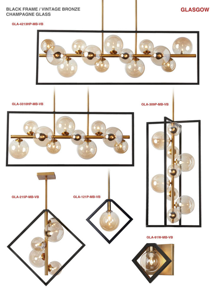 1 Light Wall Sconce, Matte Black & Vintage Bronze Finish, Champagne Glass