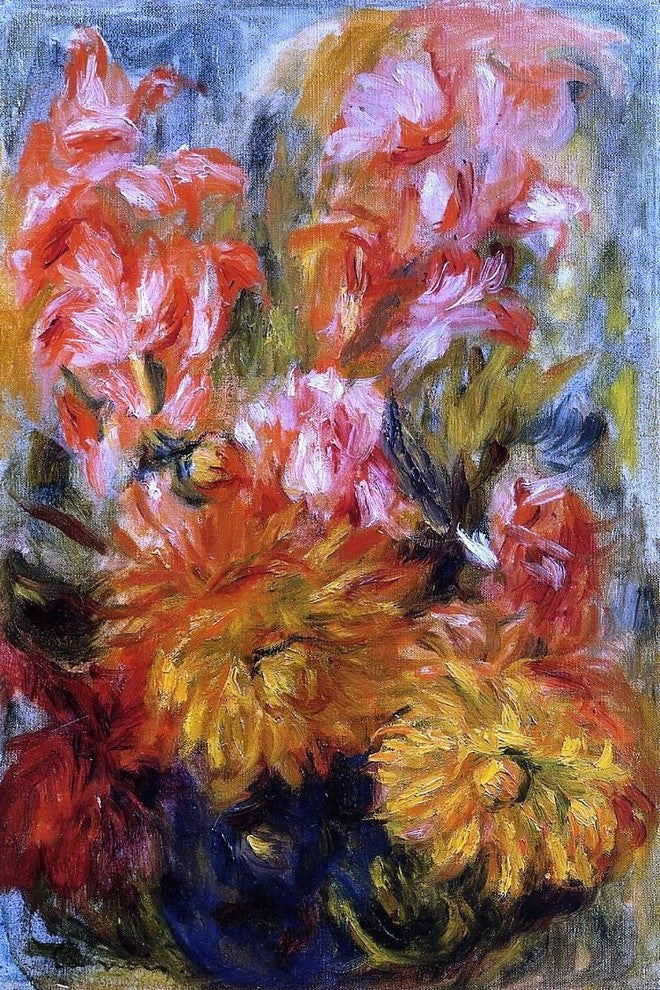Pierre Auguste Renoir Gladiolas in a Blue Vase Wall Decal Print