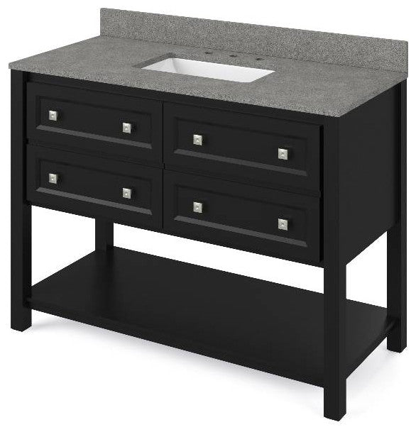 Adler Transitional 48" Black Vanity, Steel Grey Cultured Marble Vanity Top