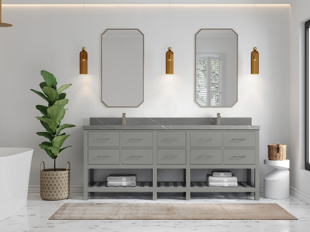 Parker 84 Double Sink Bath Vanity in Elephant Skin Gray  2" Piatra Gray