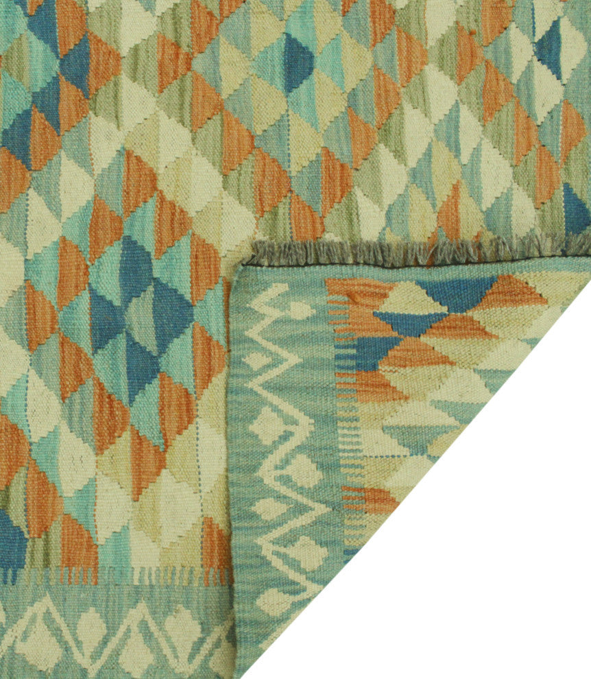 Sangat Kilim Jamshid Light Blue/Orange Rug, 4'3x5'4