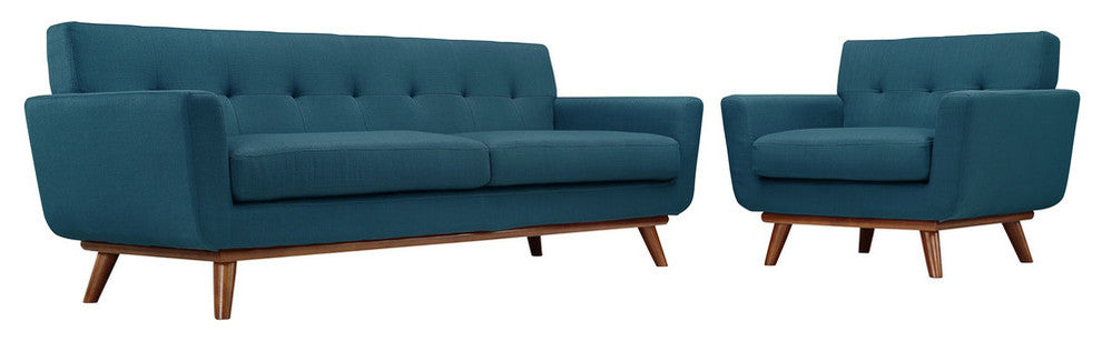 Modern Contemporary Armchair and Sofa, 2-Piece Set, Azure