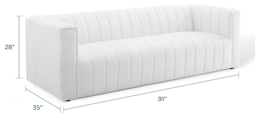 Tufted Sofa, Fabric, White, Modern, Living Lounge Room Hotel Lobby Hospitality