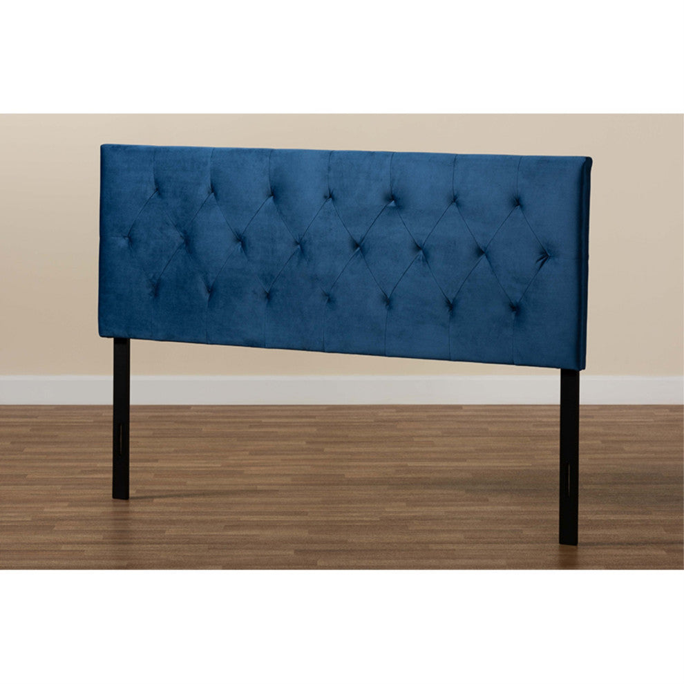 Felix Navy Blue Velvet Fabric Upholstered King Size Headboard