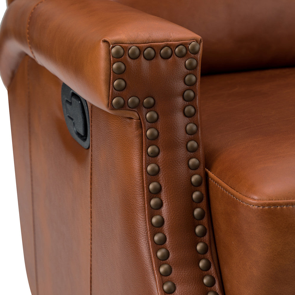 Genuine Leather Swivel Rocker Recliner, Saddle