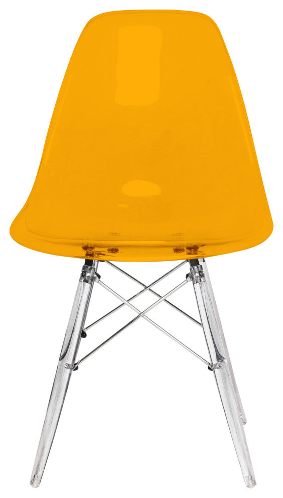 LeisureMod Dover Molded Dining Side Chair With Acrylic Base, Transparent Orange