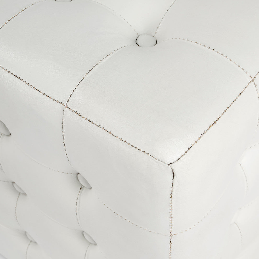 Butler Leon Leather Ottoman, White