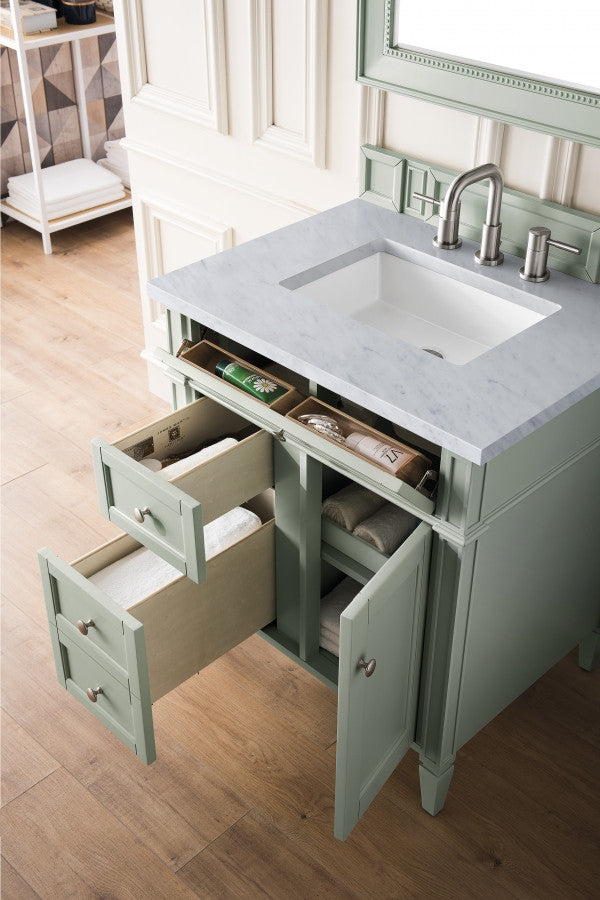 Brittany 30" Vanity, Sage Green, Carrara Marble Top