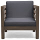 Emma Outdoor 6 Seater Acacia Wood Sectional Sofa and Club Chair Set, Dark Gray