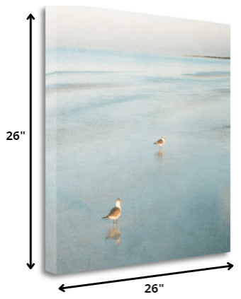 26" Coastal Two Seagulls on the Beach Giclee Wrap Canvas Wall Art