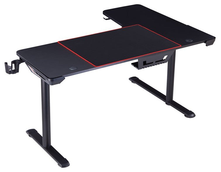 Modern Gaming Desk, Spacious Top With Grommets & Rotatable Cup Holder, Black