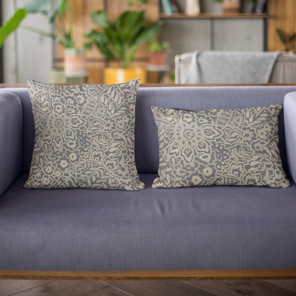 Plutus Blue Gardens Paisley Luxury Throw Pillow, 22"x22"