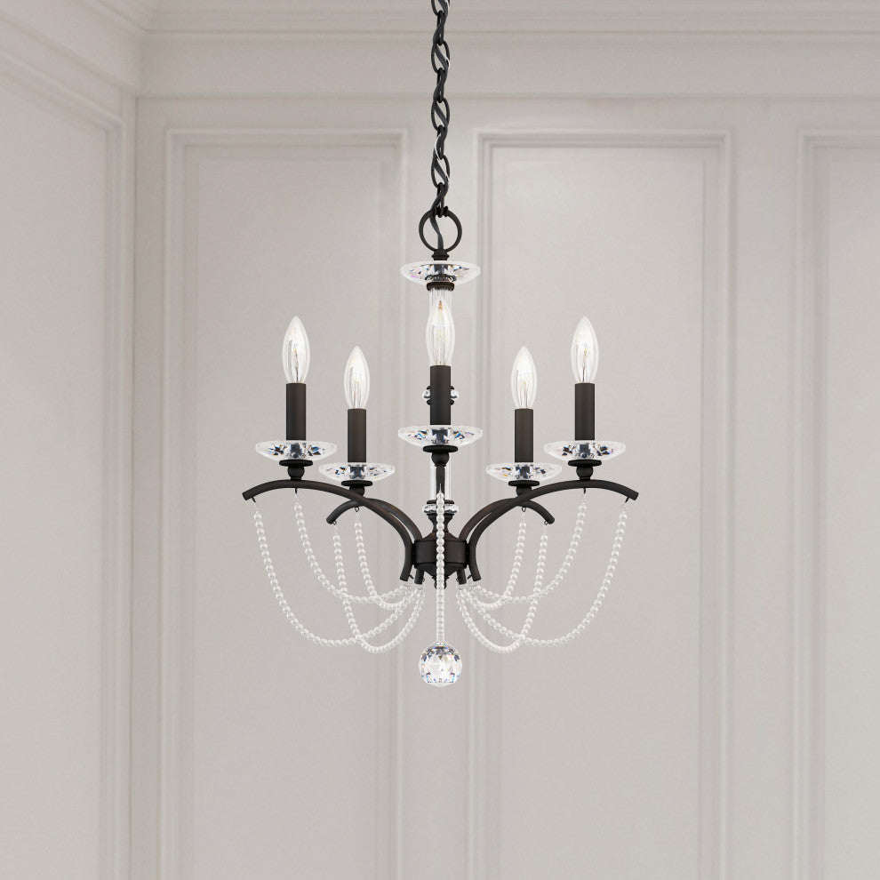 Priscilla 18x22" 5 Light Chandelier, Black Matte, In White Pearl