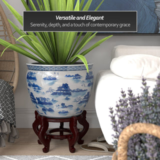 18" Porcelain Fishbowl Blue and White Landscape