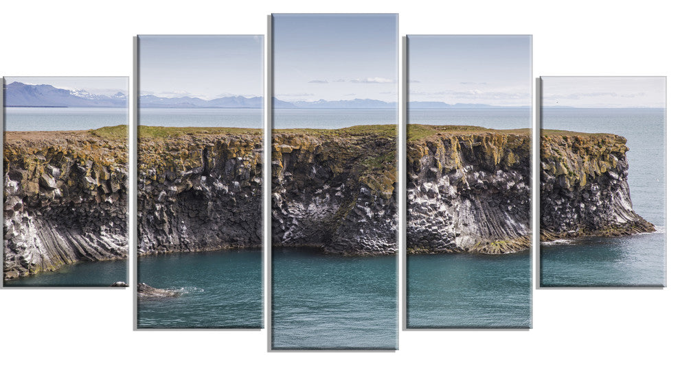 "Huge Rock in Coastline Panorama" Seashore Wall Art, 5 Panels, 60"x32"