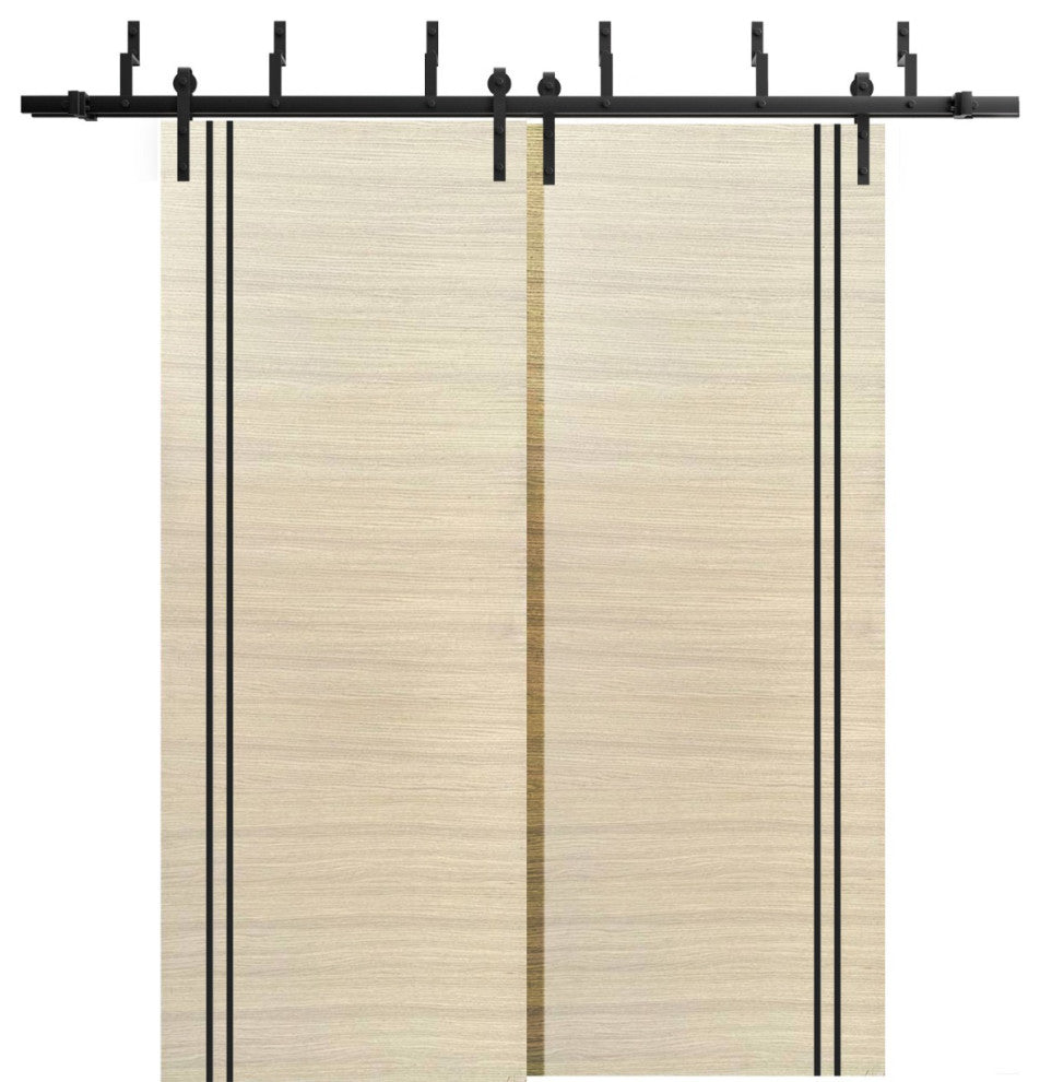 Barn Bypass Doors 84 x 80 | Planum 0016 Natural Veneer with  | Sturdy 8ft