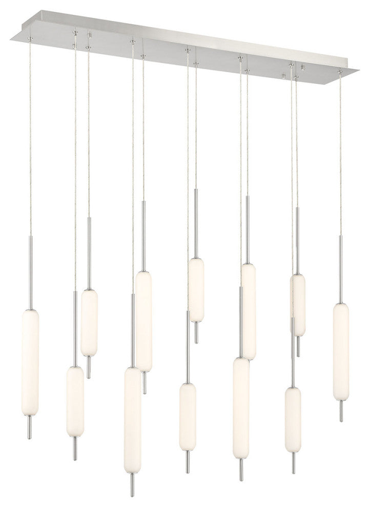 12 Light Midcentury Island Light, Satin Nickel