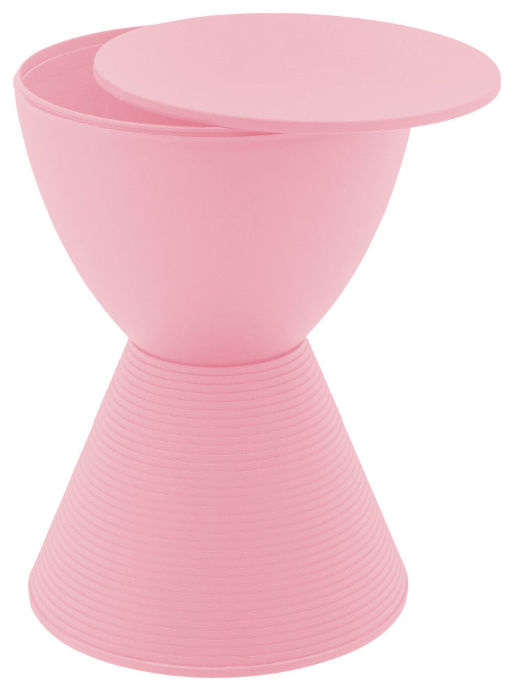 Round Side Table in ABS Plastic Ribbed Design End Table with Removable Lid, Pink