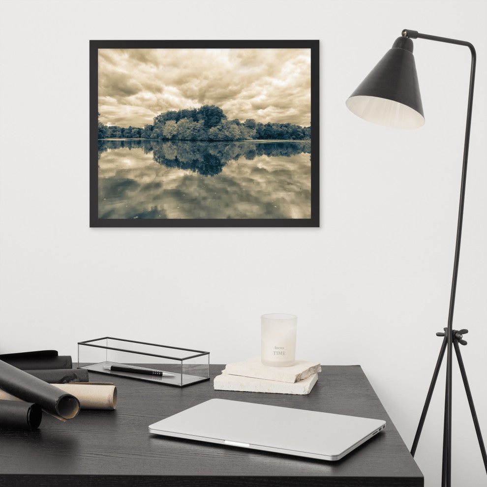 Autumn Reflections Rural Landscape Sepia Framed Photo Paper Wall Art Prints, Black, 16" X 20"