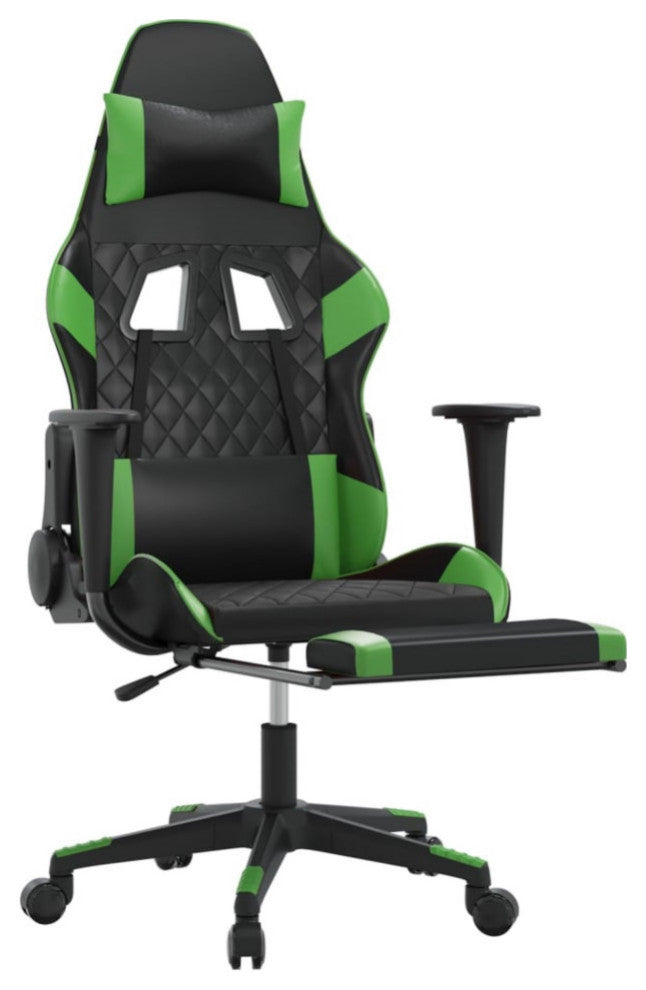 vidaXL Massage Gaming Chair With Footrest Black and Green Faux Leather