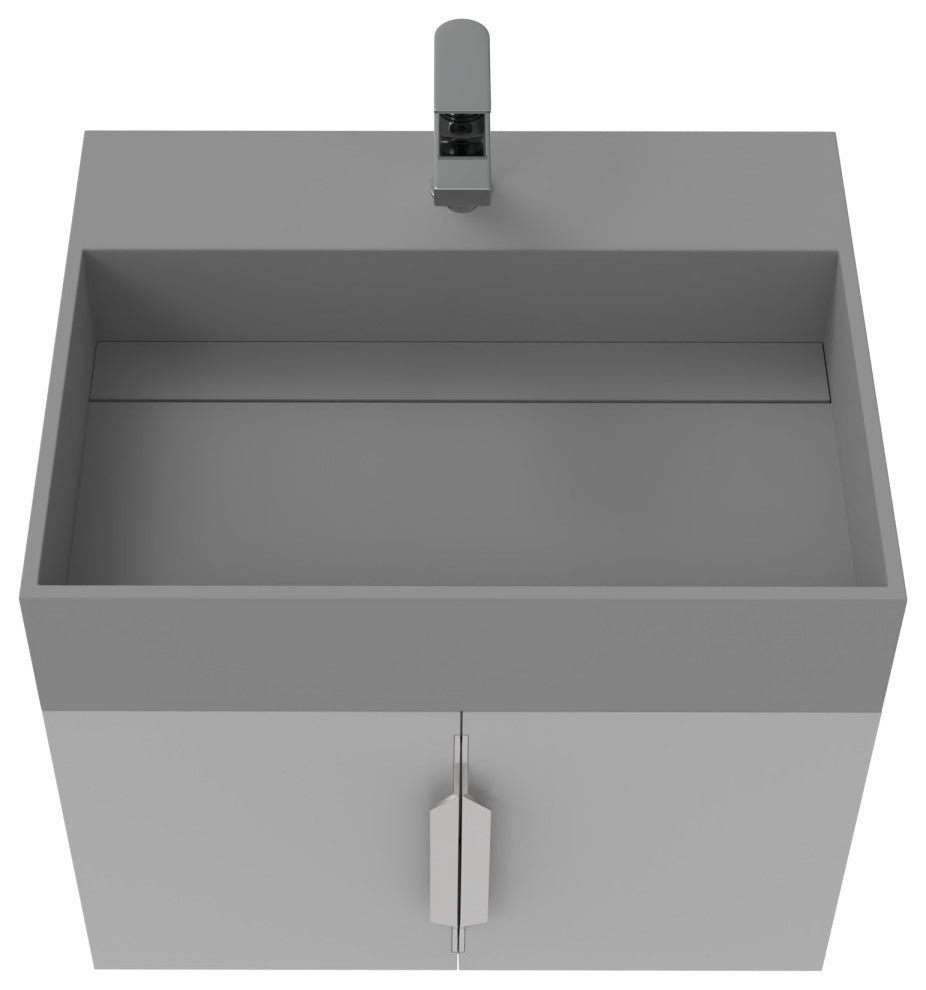 CastelloUSA Amazon 24" Wall Mounted Bathroom Vanity Set, Gray, Gray Top, Brushed Nickel