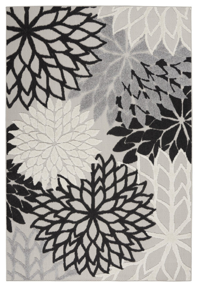 6 x 9 Black Gray White Indoor Outdoor Area Rug