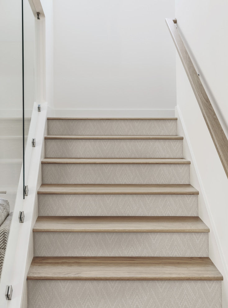 Woven Look Mixed Chevron Peel and Stick Stair Riser Strips, Warm Grey, 48"w X 7"h, 6 Pack
