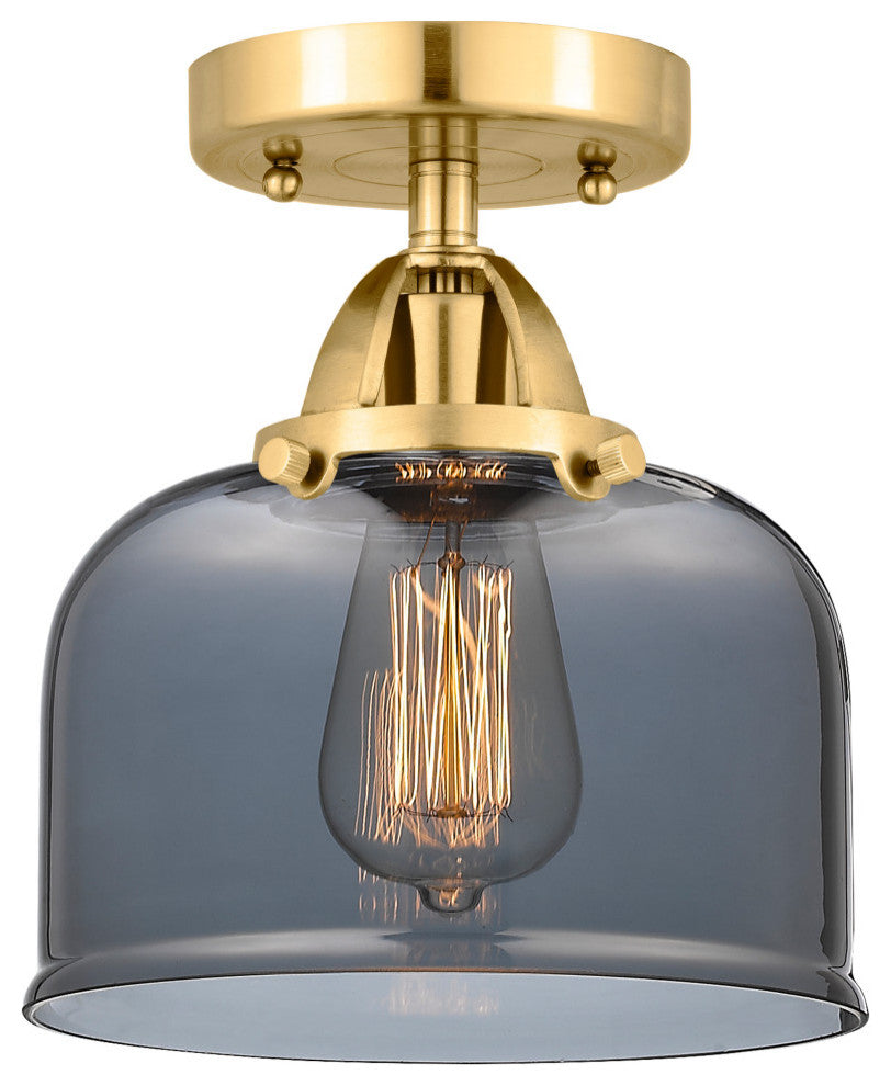 Large Bell Semi-Flush Mount, Satin Gold, Plated Smoke, Plated Smoke