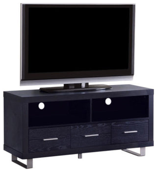 Benzara BM156142 Black Contemporary TV Console with Shelves and Drawers