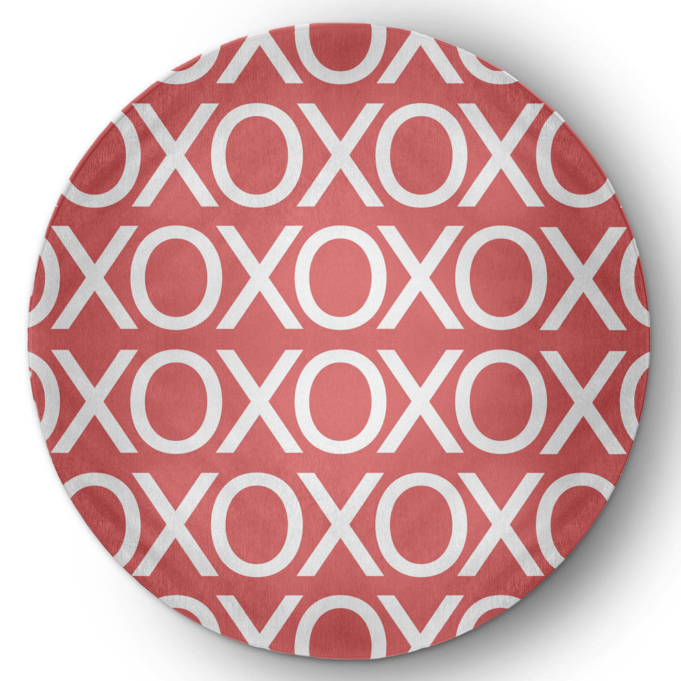 Hugs and Kisses Valentines Chenille Rug, Coral, 5' Round