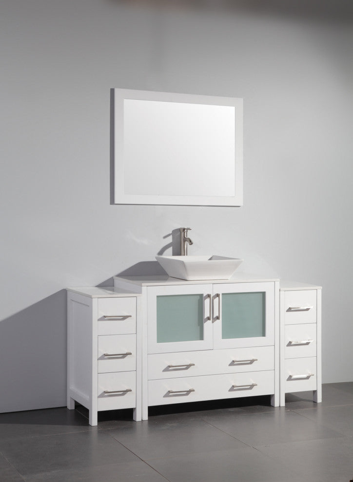 Vanity Art Vanity Set With Vessel Sink, White, 60", Standard Mirror