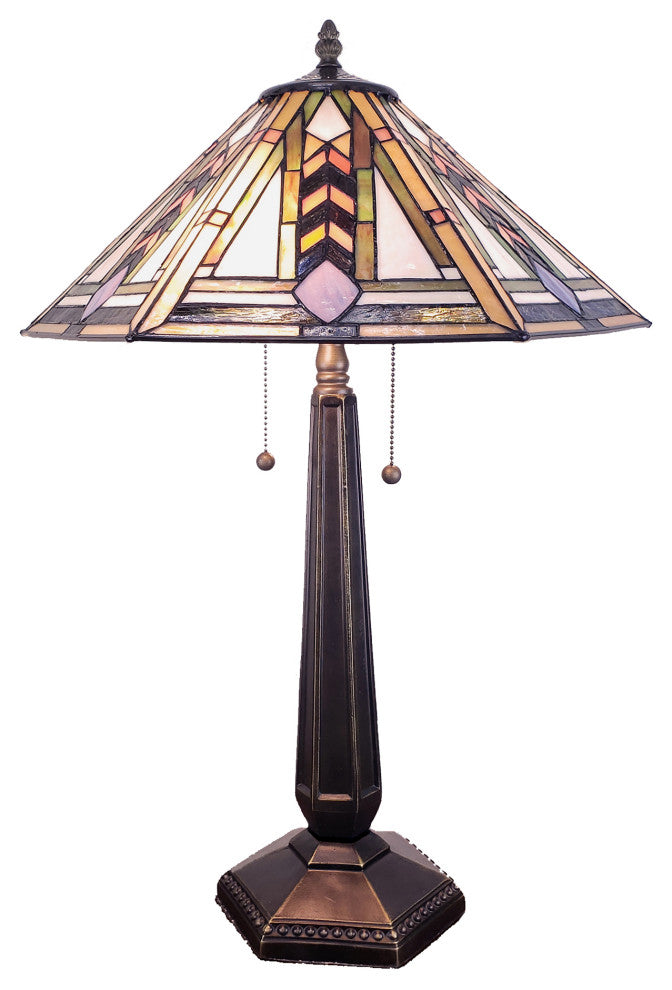 Pelmuth 17 in. 2-Light Indoor Brown and Green Finish Table Lamp