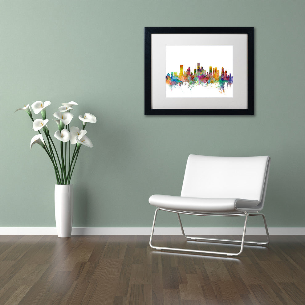 "Houston, Texas Skyline" Matted Framed Canvas Art by Michael Tompsett