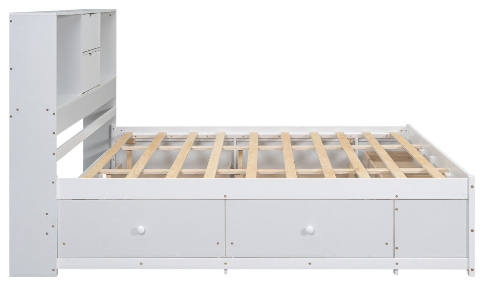 Gewnee King Size Platform Bed with Storage Headboard and 8 Drawers