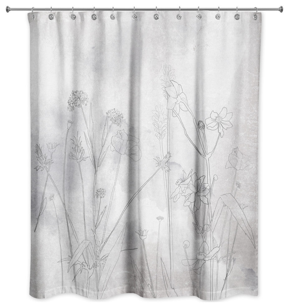 Navy Wildflower Sketch 71x74 Shower Curtain