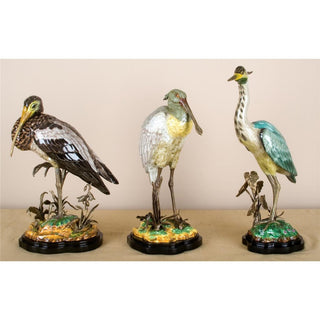 Blue Heron Figurine With Bronze Ormolu