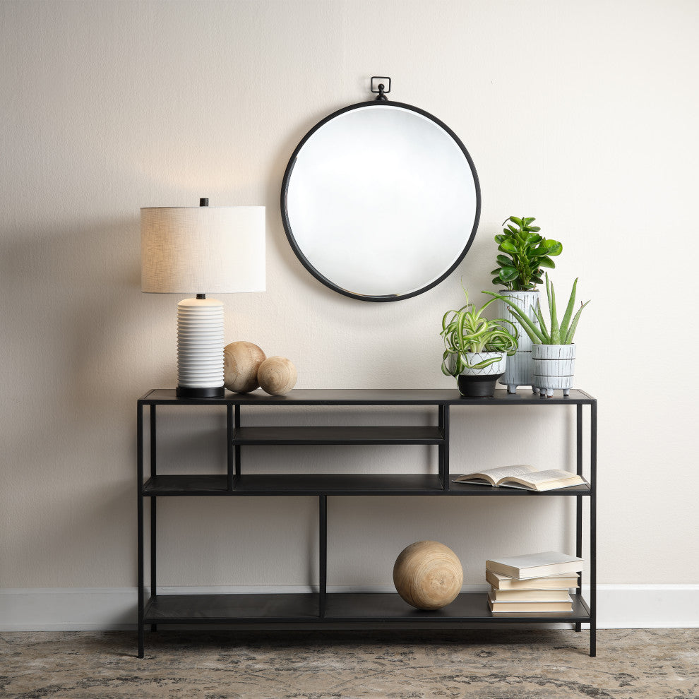 Element Shelved Console Table, Black Iron