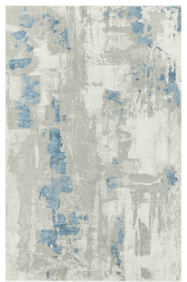 4' X 6' Ivory Gray And Blue Abstract Stain Resistant Area Rug