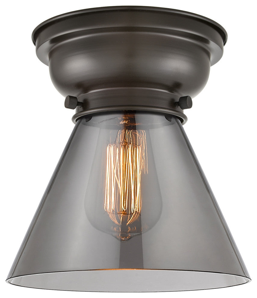 Large Cone 1-Light Flush Mount, Oil Rubbed Bronze, Plated Smoke