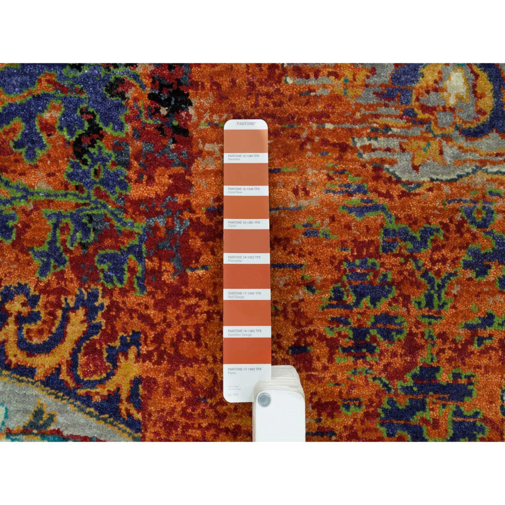 Orange Hand Knotted Ancient Ottoman Erased Design Ghazni Wool Rug 9'2"x12'