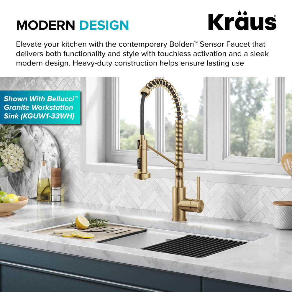 Bolden Commercial Style 2-Function Pull-Down 1-Handle 1-Hole Kitchen Faucet, Brushed Brass (Sensor Touchless)