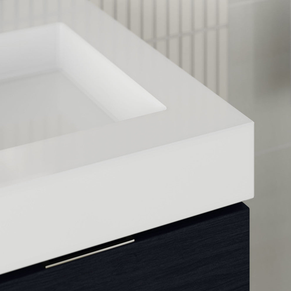Boutique Bath Vanity, Black, 60", Double Sink, Wall Mount