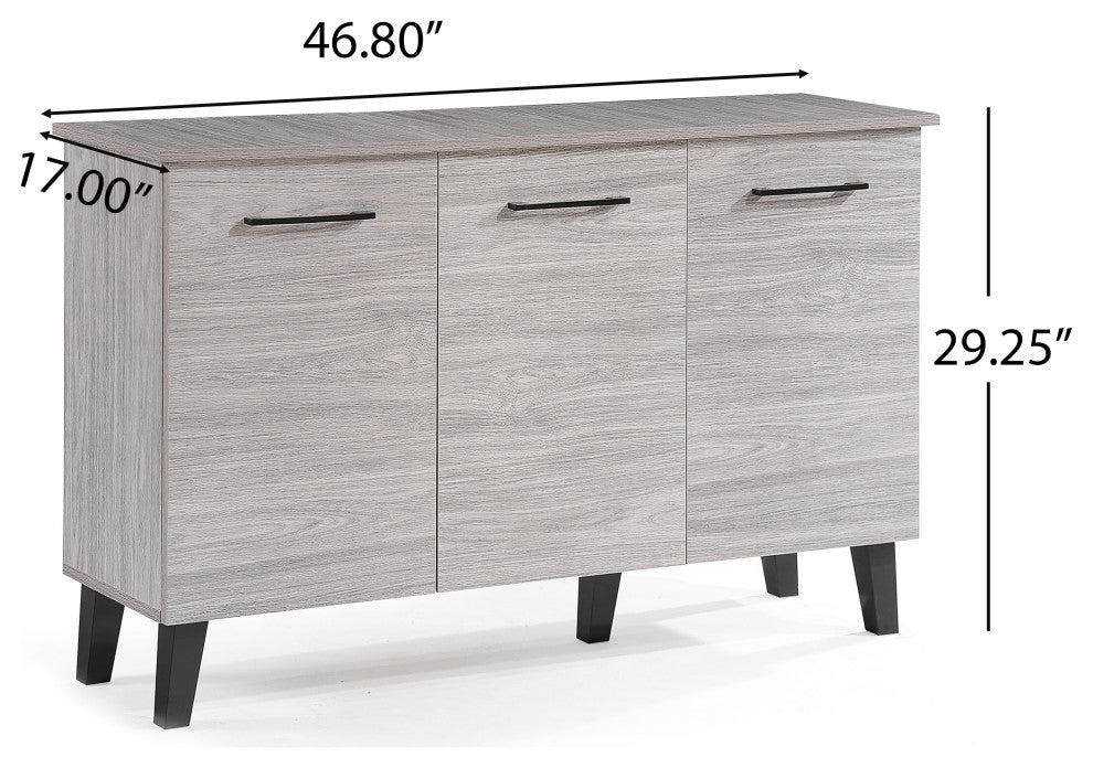 GDF Studio Emilia Mid Century Modern Finished Fiberboard Cabinet, Gray Oak