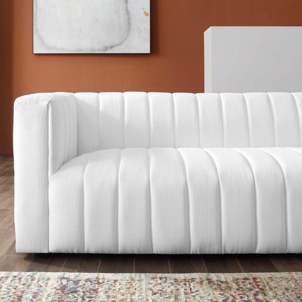 Tufted Sofa, Fabric, White, Modern, Living Lounge Room Hotel Lobby Hospitality